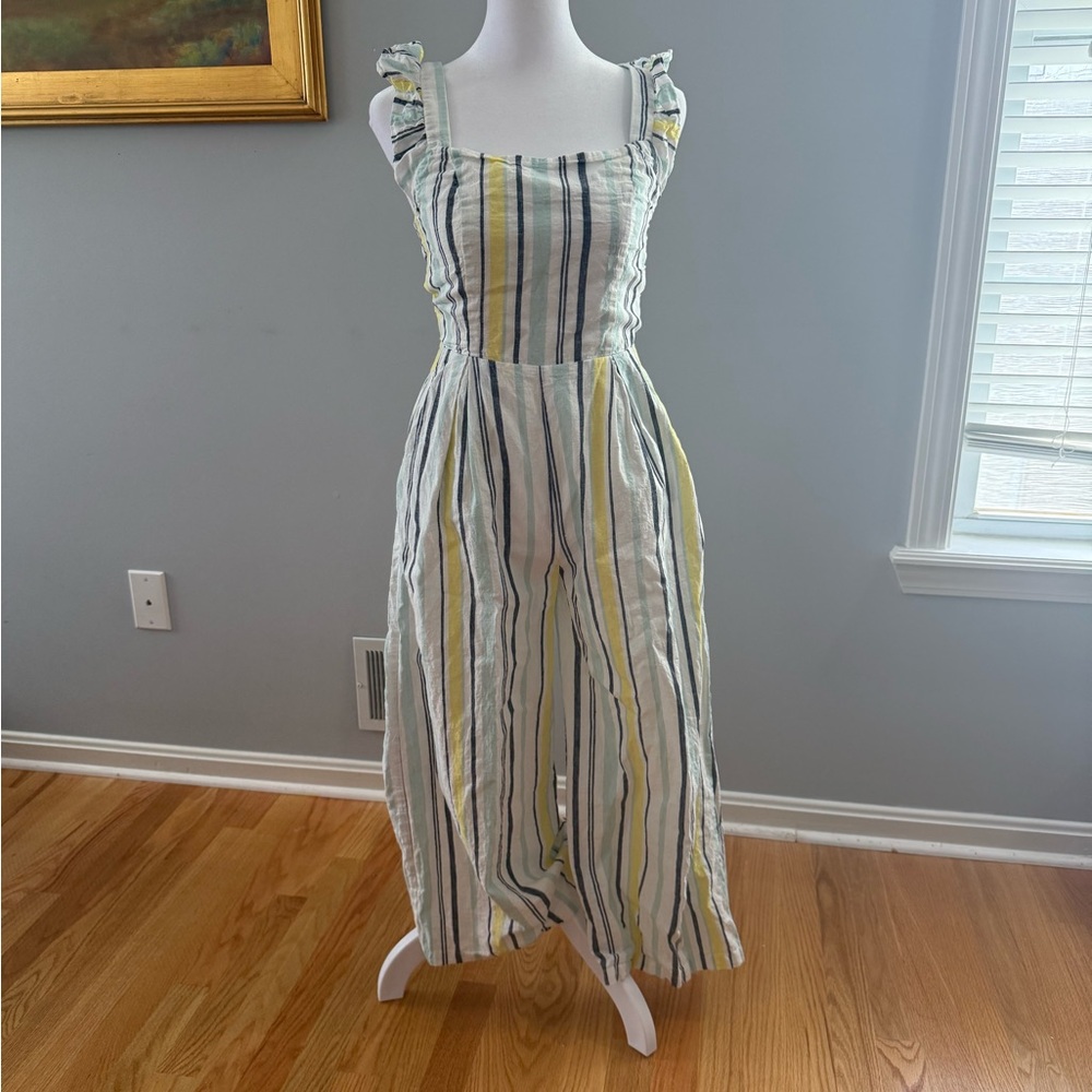 Striped Jumpsuit with Ruffle Straps